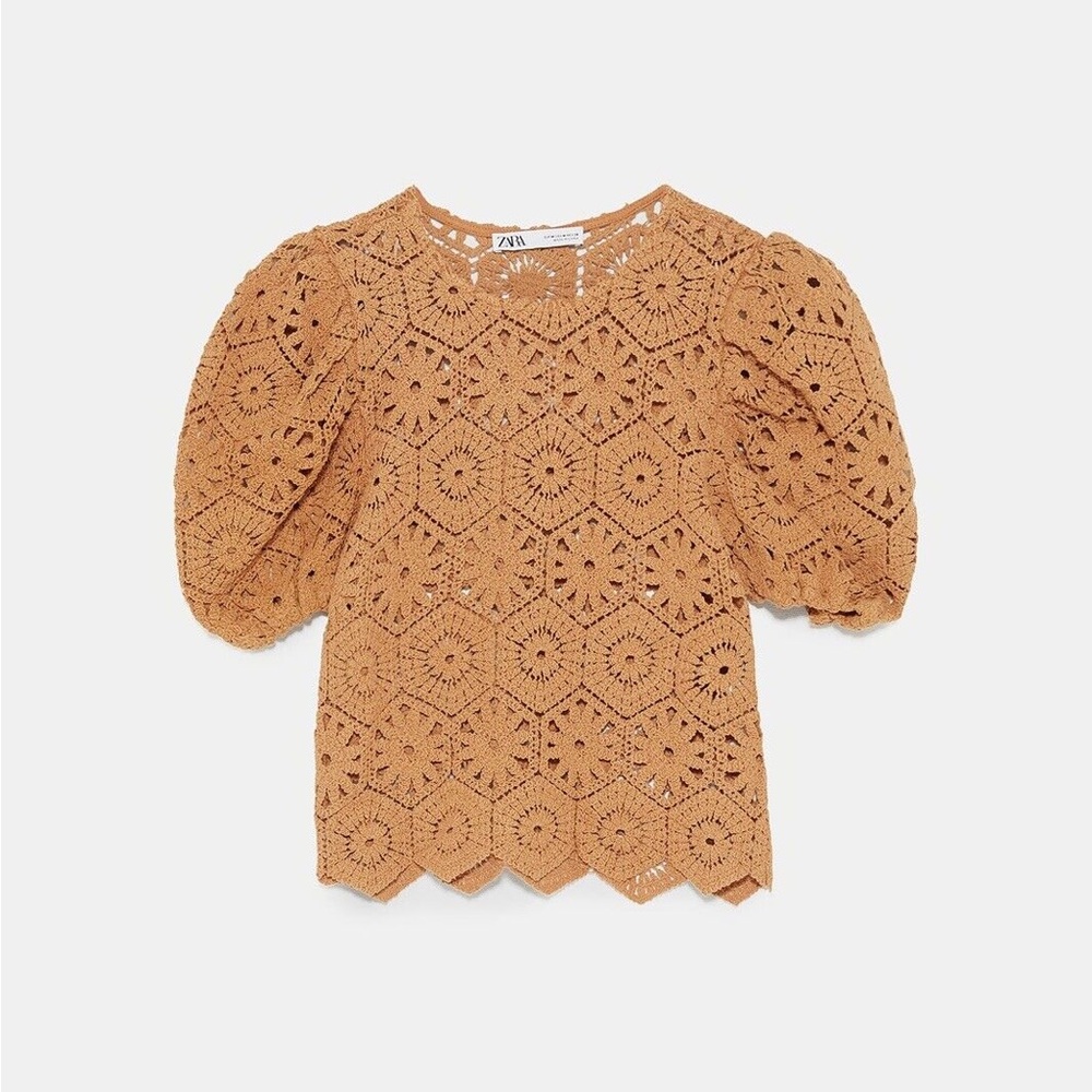 Zara Women Crochet Knit Top Clay Ref 2142/117 NWT SMALL